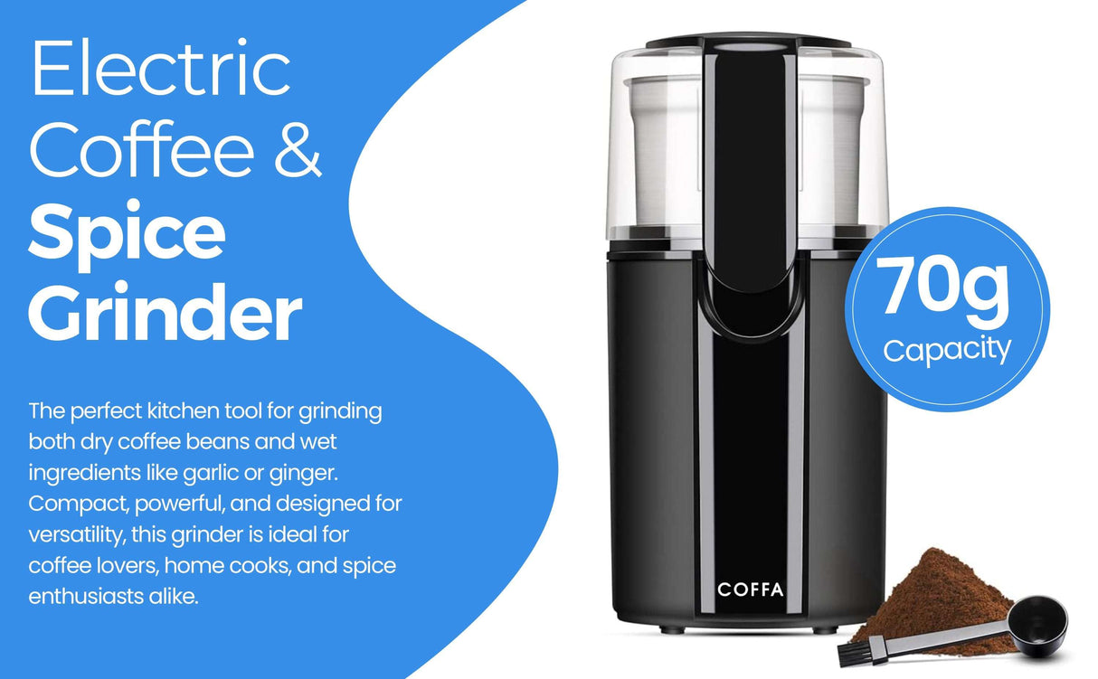 Electric Coffee and Spice Grinder with 70g capacity for grinding coffee beans and spices