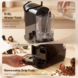 Wise Galleria Coffee Machine with 0.6L water tank and removable drip tray for easy cleaning