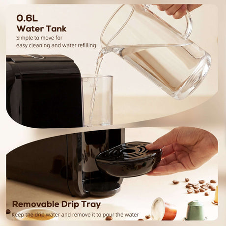 Wise Galleria Coffee Machine with 0.6L Water Tank and Removable Drip Tray for easy cleaning