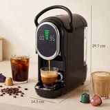 Wise Galleria Coffee Machine brewing espresso with digital display and coffee cups around