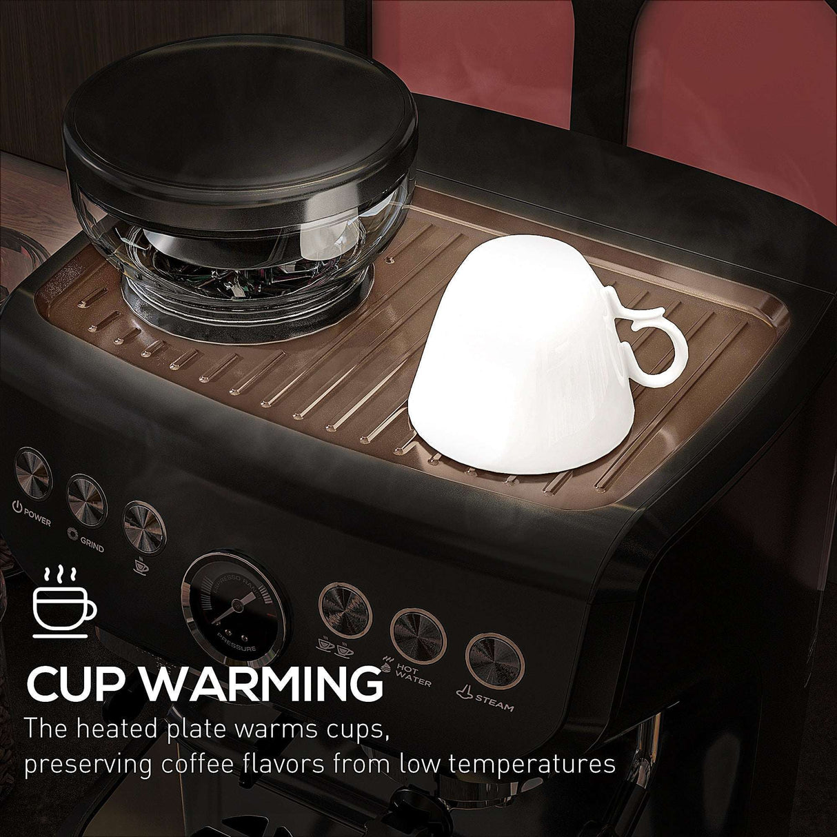 Wise Galleria Coffee Machine with cup warming feature, designed to preserve coffee flavours