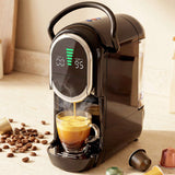 Wise Galleria Coffee Machine brewing espresso with digital display and sleek black design