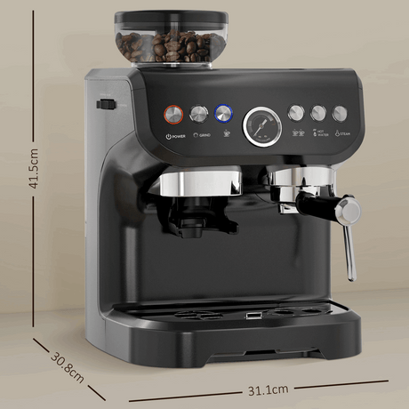 Espresso Coffee Machine With Integrated Bean Grinder And Steam Wand HOMCOM
