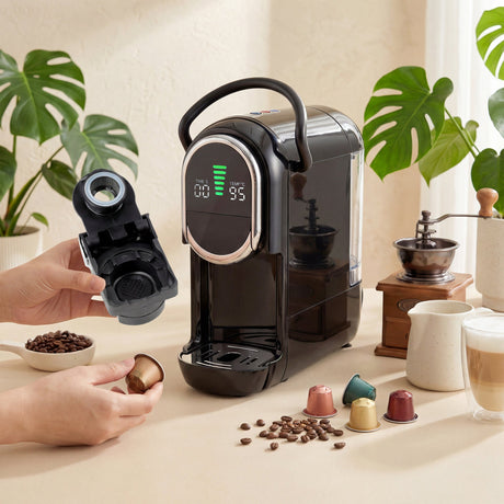 Wise Galleria Coffee Machine with user holding a coffee pod for brewing fresh coffee