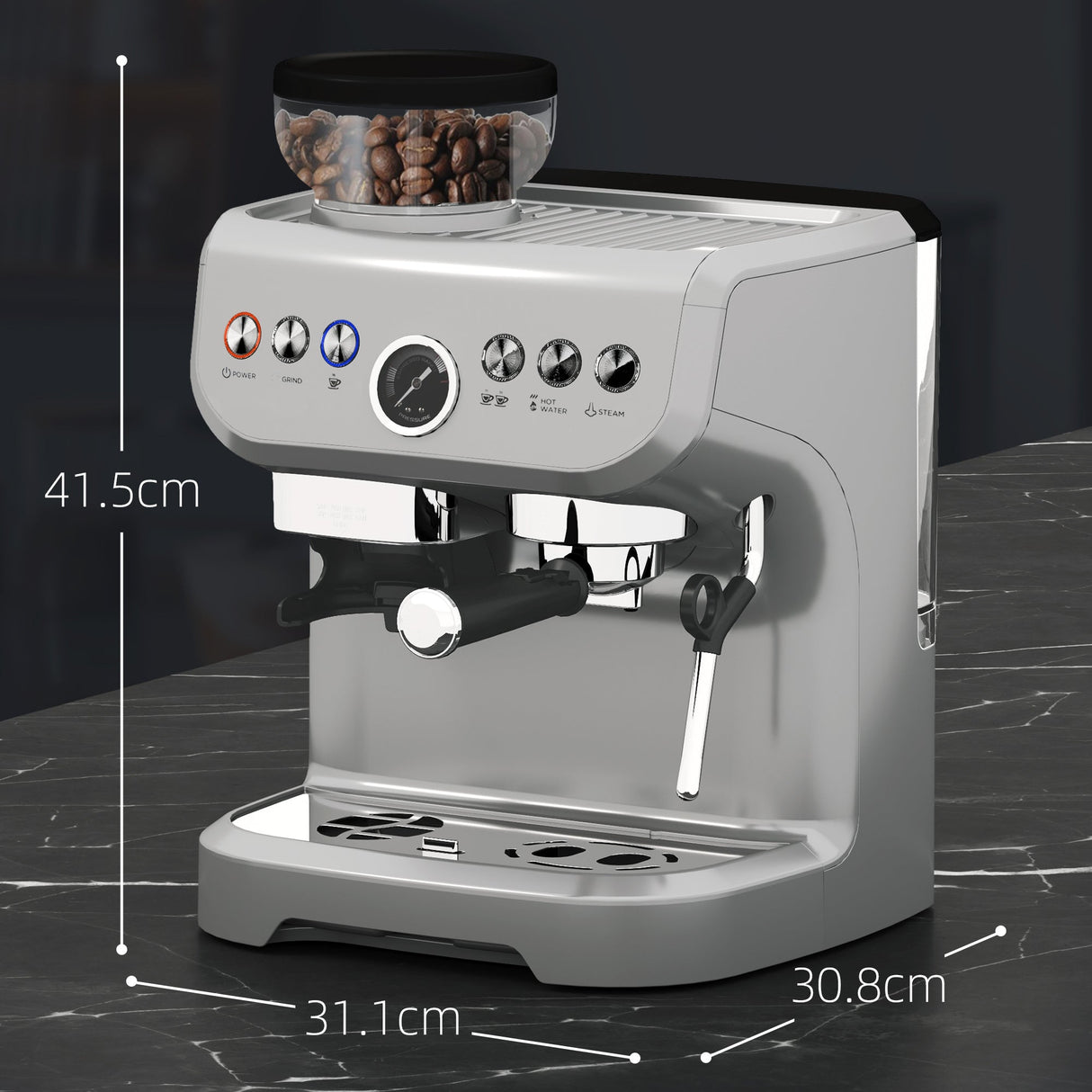 Wise Galleria Coffee Machine with Grinder and sleek stainless steel design for perfect brewing