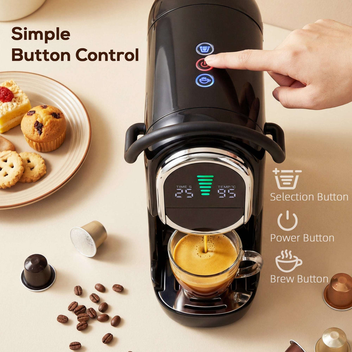 Wise Galleria Coffee Machine with simple button control for easy brewing and a stylish design