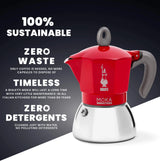 Bialetti Moka Induction Coffee Maker in red with sustainable design and zero waste features