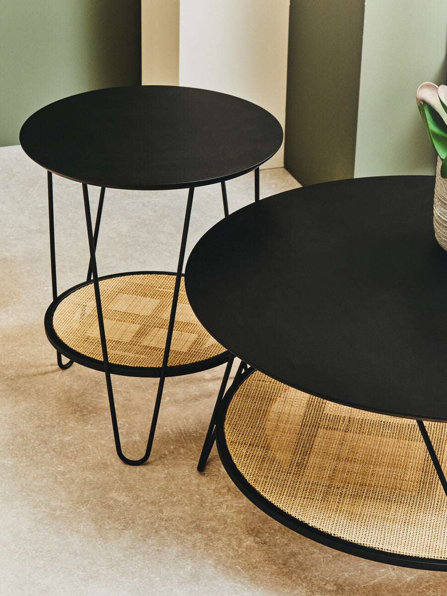 Orsina modern Coffee Table set featuring sleek black tops and stylish metal bases