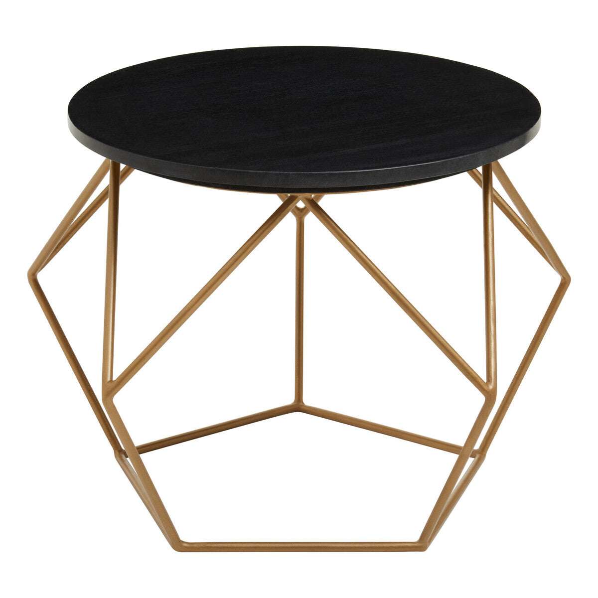 Orsina Coffee Table with a sleek black top and modern geometric gold base for stylish living spaces