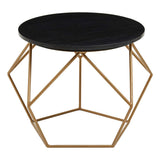 Orsina Coffee Table with a sleek black top and modern geometric gold base for stylish living spaces