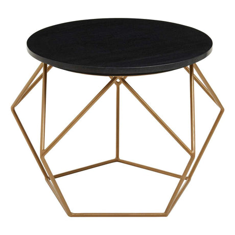 Orsina Coffee Table with a sleek black top and modern geometric gold base for stylish living spaces