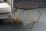 Stylish Orsina Coffee Table with a round black top and geometric gold metal base