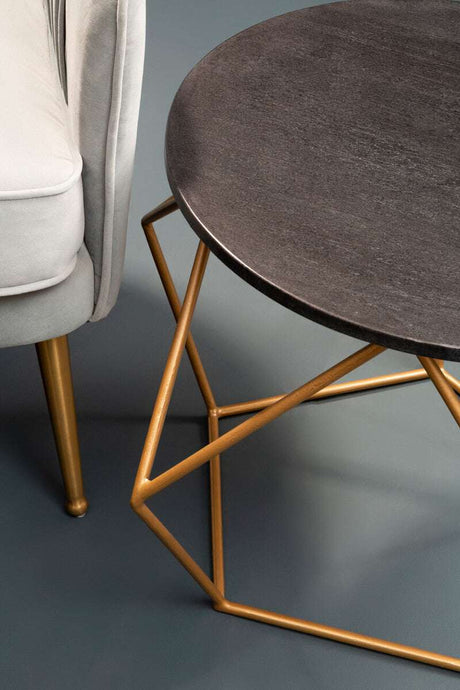 Orsina Coffee Table with a sleek dark wood top and stylish gold geometric base