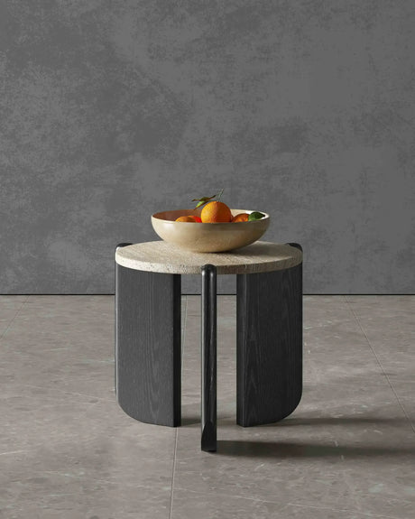 Nisu Home Contemporary Coffee Table with Stylish Black Base and Stone Top, Perfect for Modern Living Rooms