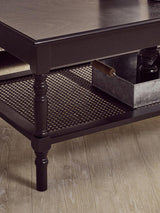 Orsina Coffee Table in dark finish with decorative open shelf and sturdy legs