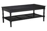 Orsina Black Coffee Table with Woven Shelf and Elegant Turned Legs for Stylish Living Rooms