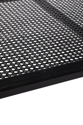 Close-up of Orsina Coffee Table featuring a sleek black mesh design for modern interiors