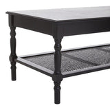 Orsina Coffee Table in black with a mesh shelf and elegant turned legs for contemporary living rooms