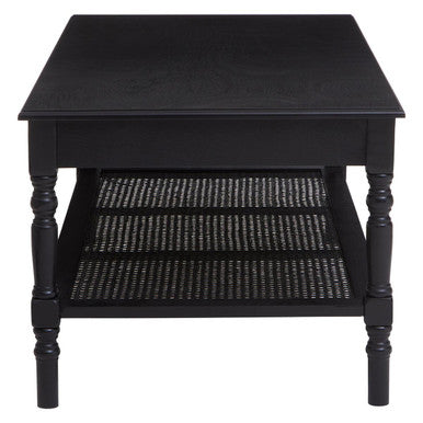 Orsina Black Coffee Table with Decorative Shelf and Elegant Turned Legs
