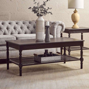 Orsina Coffee Table in Dark Wood with Elegant Design and Lower Shelf for Storage