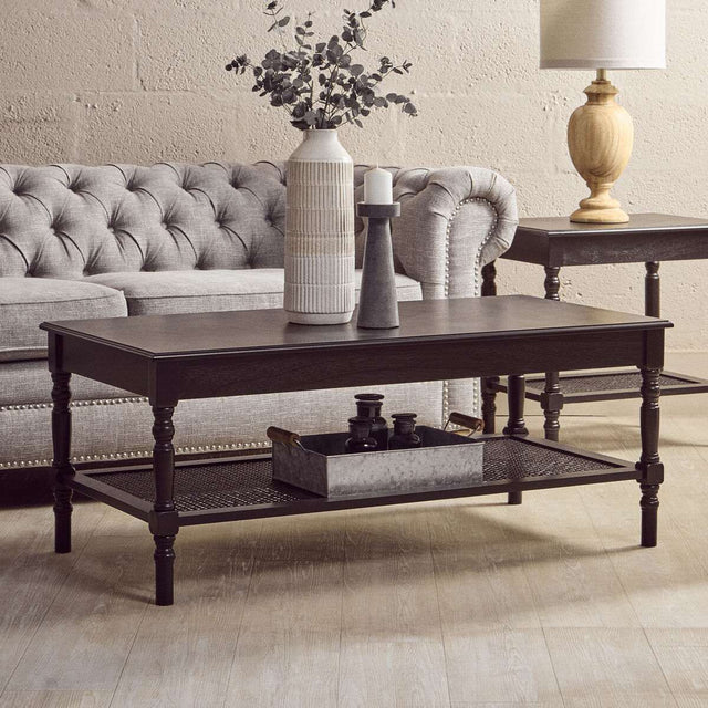Orsina Coffee Table in Dark Wood with Elegant Design and Lower Shelf for Storage