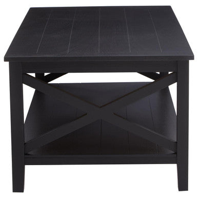 Orsina Coffee Table in Black with X-shaped Support and Lower Shelf for Storage