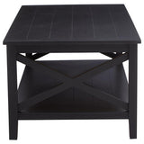 Orsina Coffee Table in Black with X-shaped Support and Lower Shelf for Storage