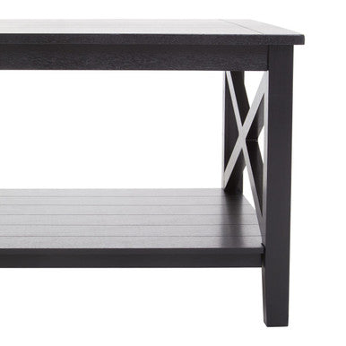 Orsina Wooden Coffee Table with Lower Shelf and X-Frame Design in Black Finish