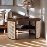 Nisu Home round Coffee Table with wooden top and rattan-style sides, perfect for living room decor