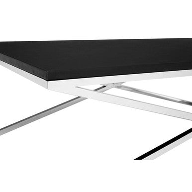 Orsina Coffee Table with a sleek black surface and modern metal base for contemporary living rooms