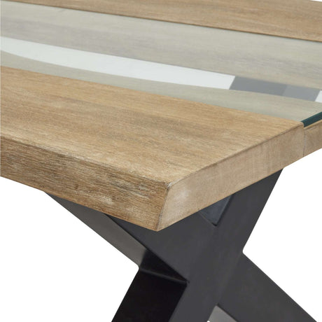 Shades 4 Seasons Modern Coffee Table with Glass Top and Wooden Edges for Stylish Living Rooms