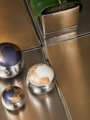 Stylish Orsina Coffee Table with metallic finish and decorative spherical accents