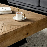 Nisu Home Coffee Table in Natural Wood with Geometric Design and Coffee Cup on Top
