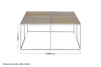 Modern Orsina Coffee Table with Square Design and Metal Frame, Dimensions 80x80x36cm