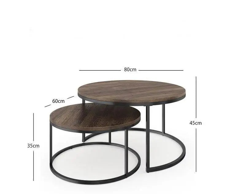 Nisu Home Coffee Table Set with Two Nested Round Tables in Wood and Black Metal Design