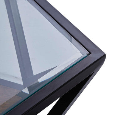 Orsina Coffee Table with a sleek glass top and contemporary metal frame design