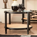 Orsina Coffee Table with Glass Top and Rattan Shelf for Stylish Living Room Decor