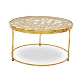 Orsina Coffee Table with Gold Leaf Finish and Decorative Glass Top for Stylish Living Rooms