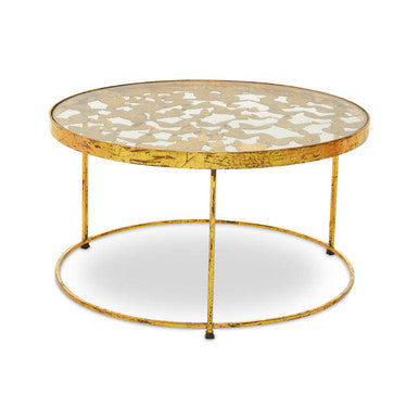 Orsina Coffee Table with a Round Decorative Top and Golden Metal Frame for Elegant Living Rooms