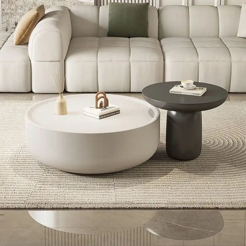Modern Nisu Home Coffee Table in White with Circular Shape, Ideal for Contemporary Living Rooms