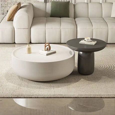 Modern Nisu Home Coffee Table in White with Circular Shape, Ideal for Contemporary Living Rooms