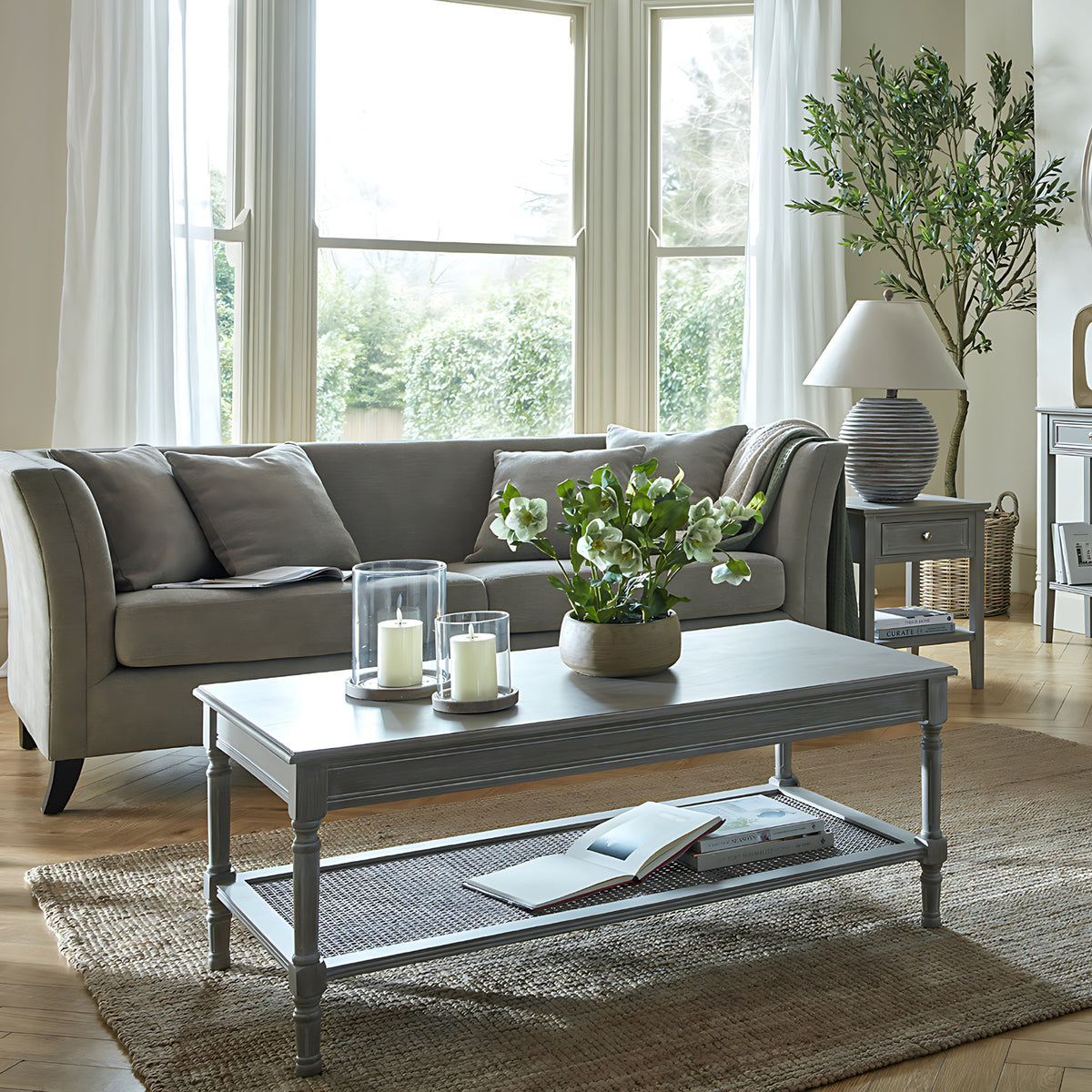 Elegant Shades 4 Seasons coffee table with a grey finish, perfect for modern living rooms