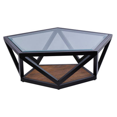 Orsina Coffee Table with Glass Top and Geometric Black Frame for Modern Living Rooms