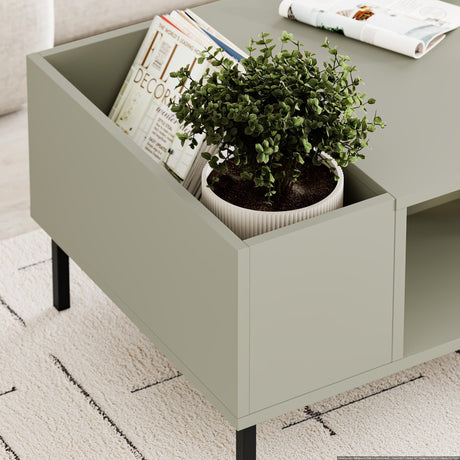 Decortie Coffee Table in Green with Storage and a Decorative Plant for Modern Living Spaces