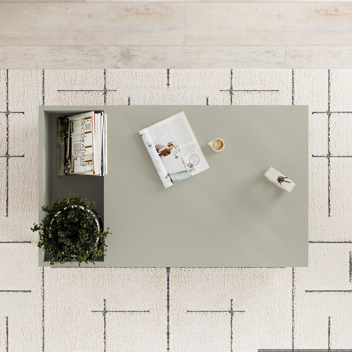 Stylish Decortie Coffee Table with storage and a magazine on top, set on a patterned rug