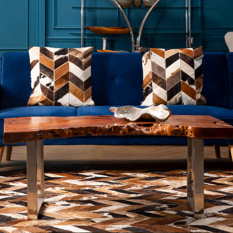 Orsina Coffee Table with Natural Wood Finish and Stylish Metal Legs in a Modern Living Room Setting