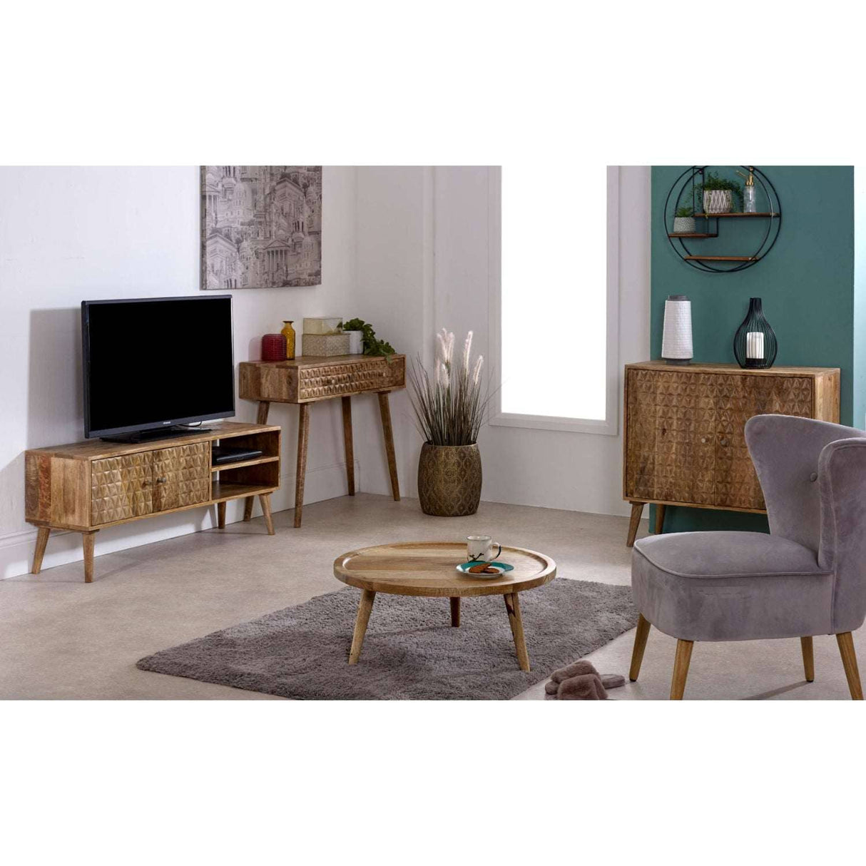 Marlow Light Mango Wood Round Low Coffee Table Verty Furniture