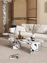 Elegant Nisu Home Coffee Table in Black and White Marble Design, Perfect for Modern Living Rooms