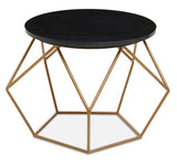 Orsina Coffee Table with a sleek black top and geometric gold base, perfect for modern living spaces