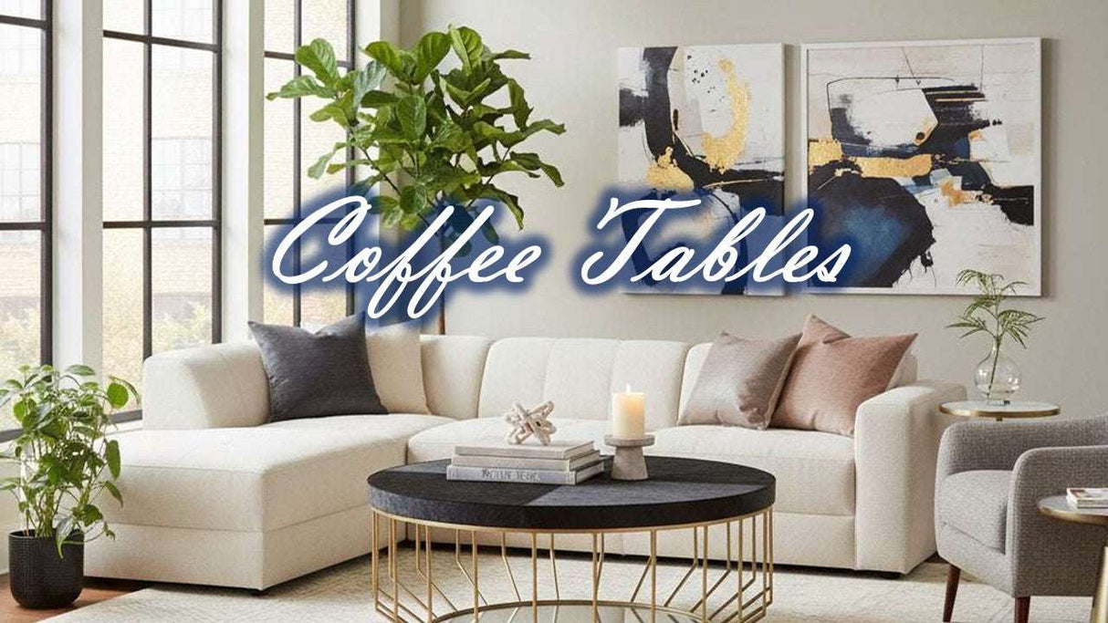 Stylish Orsina Coffee Table with a sleek gold base, surrounded by a modern living room setting